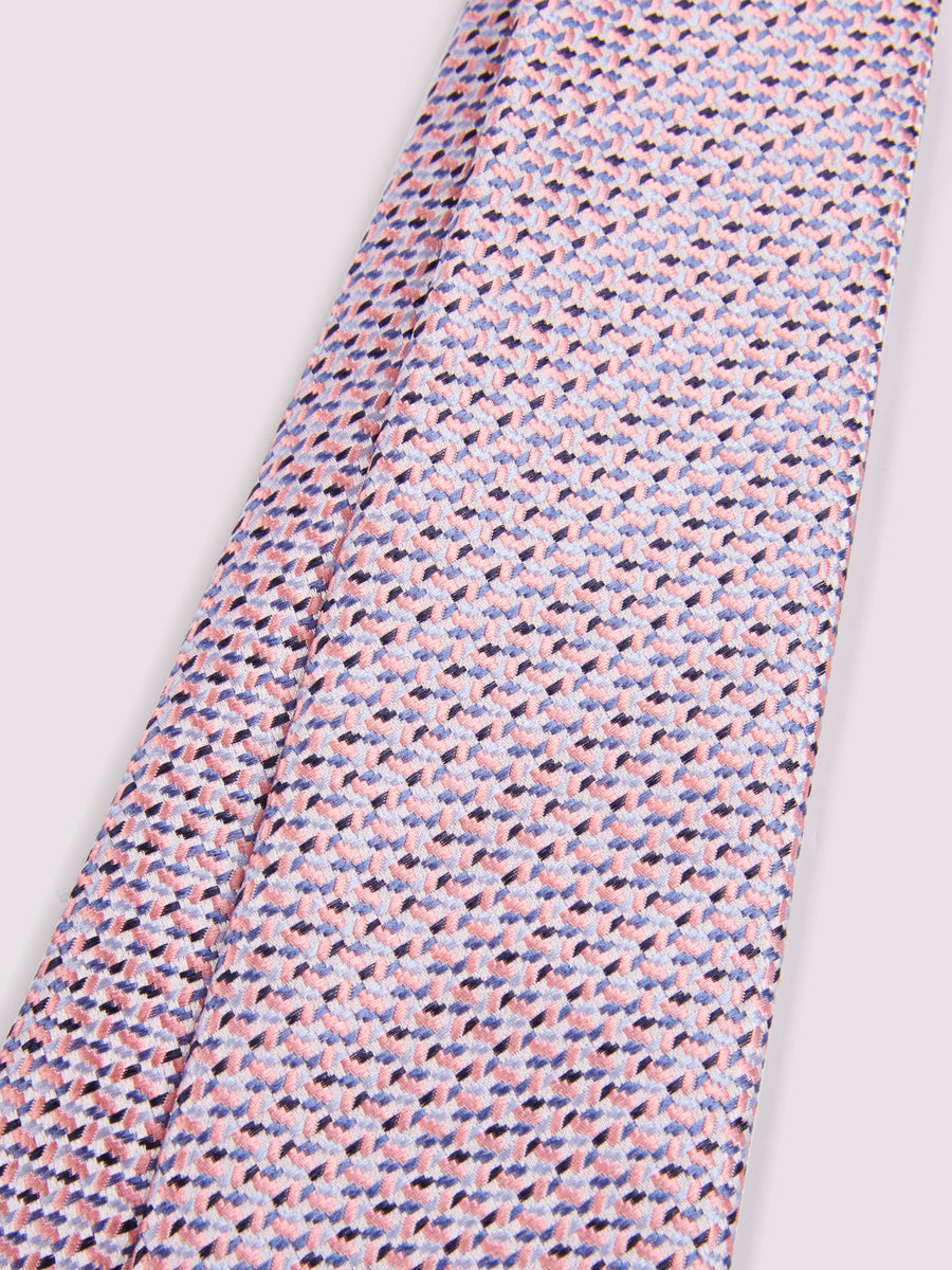 Duchamp Mens Silk Mini Geo Pattern Tie Pink Icing