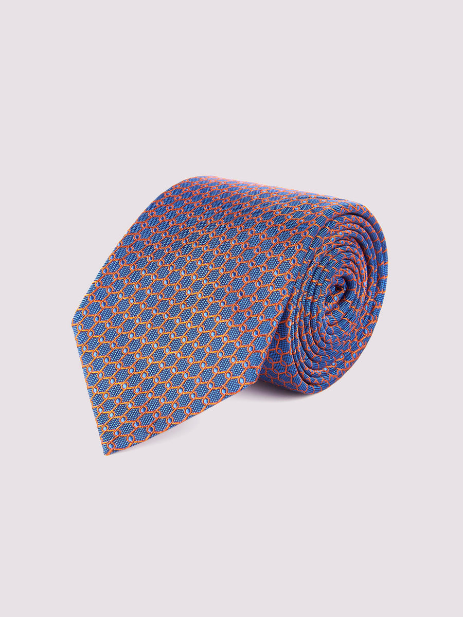 Duchamp Mens Silk Loop Pattern Tie Medieval Blue