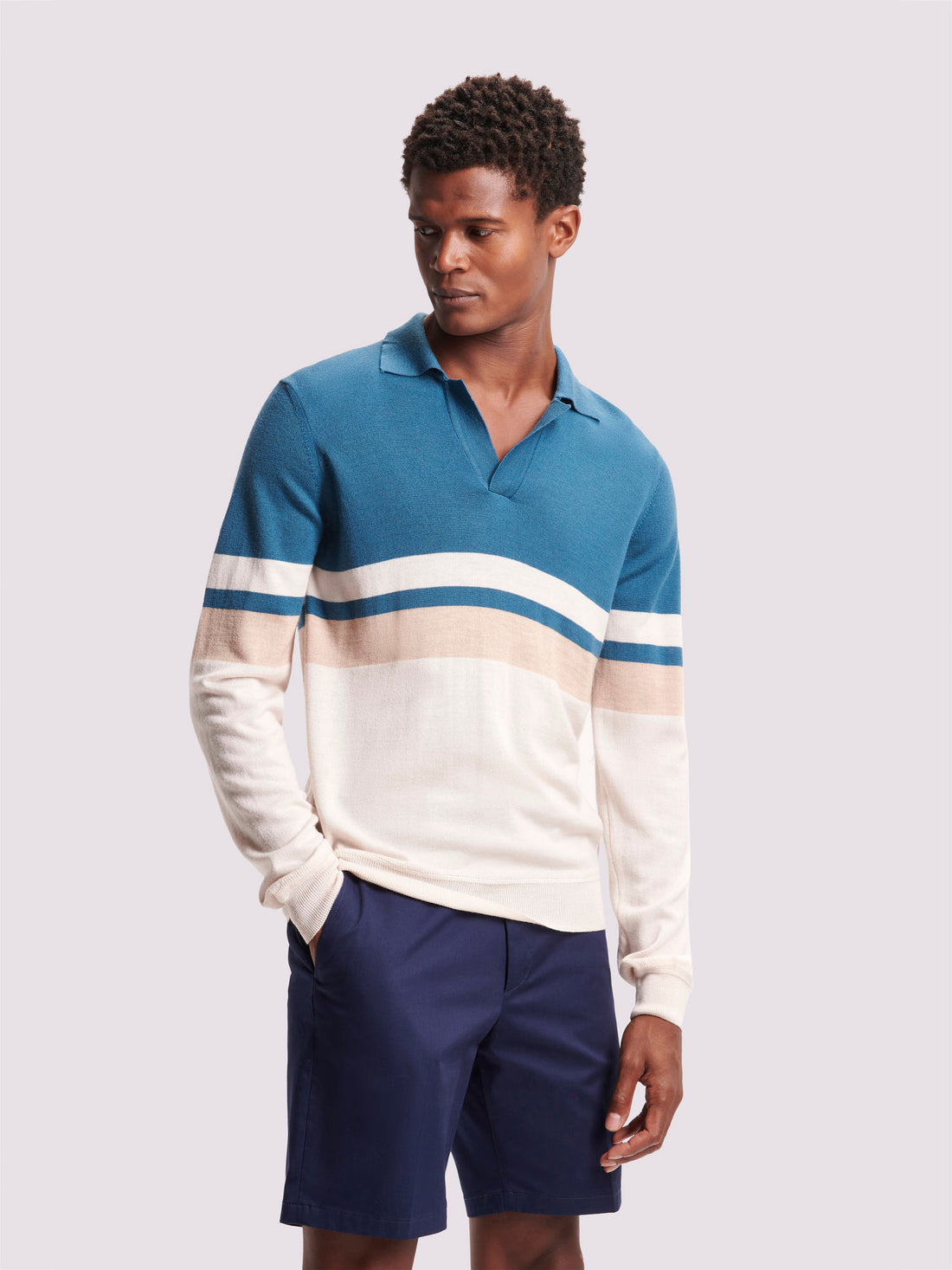 Merino Wool Long Sleeve Polo Shirt in Riviera Teal