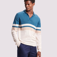 Merino Wool Long Sleeve Polo Shirt in Riviera Teal