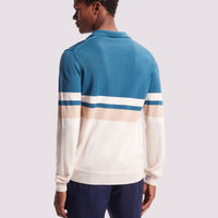 Merino Wool Long Sleeve Polo Shirt in Riviera Teal