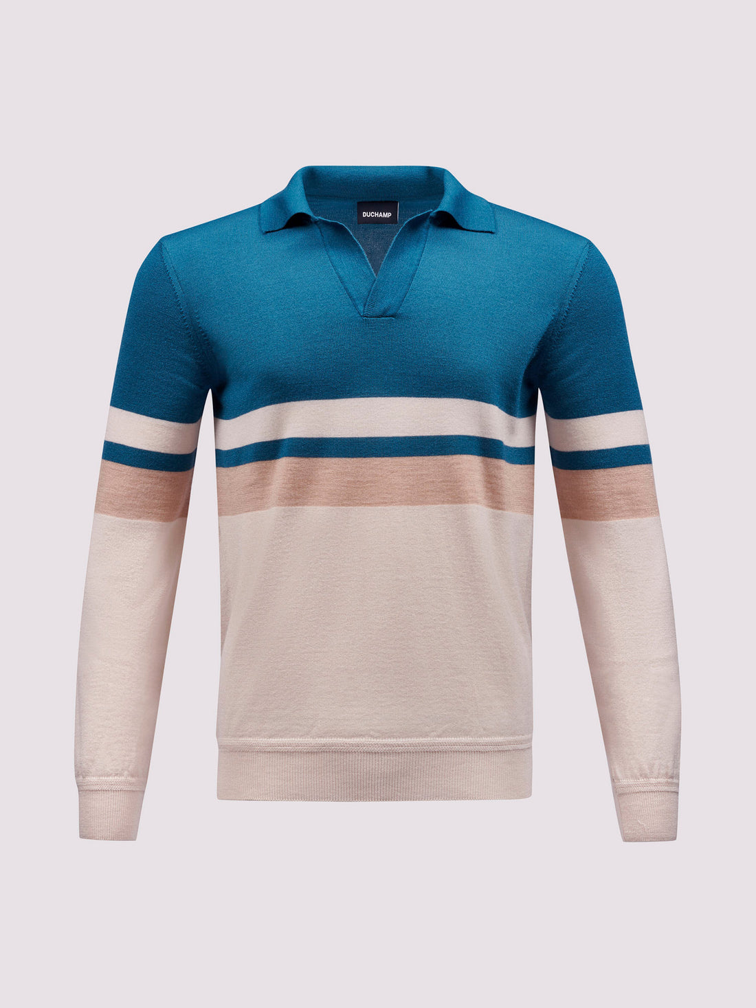 Merino Wool Long Sleeve Polo Shirt in Riviera Teal