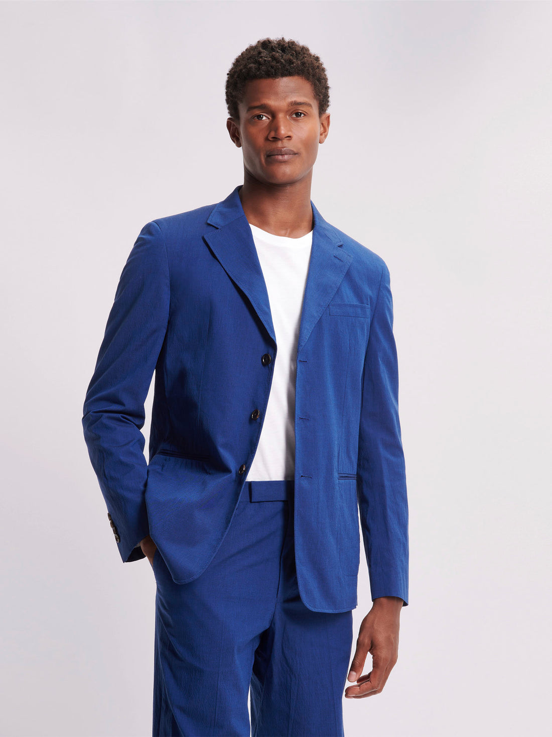 Single Breasted 3 Button Suit Blazer Jacket in Blue