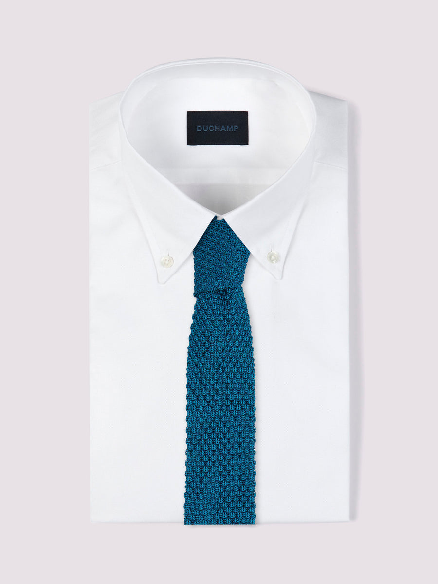 100% Silk Knitted Tie in Teal Blue