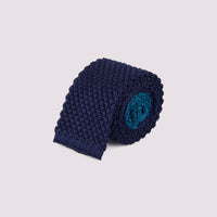 100% Silk Knitted Tie in Dark Navy