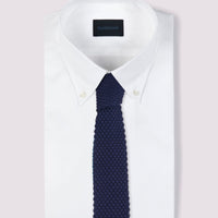 100% Silk Knitted Tie in Dark Navy