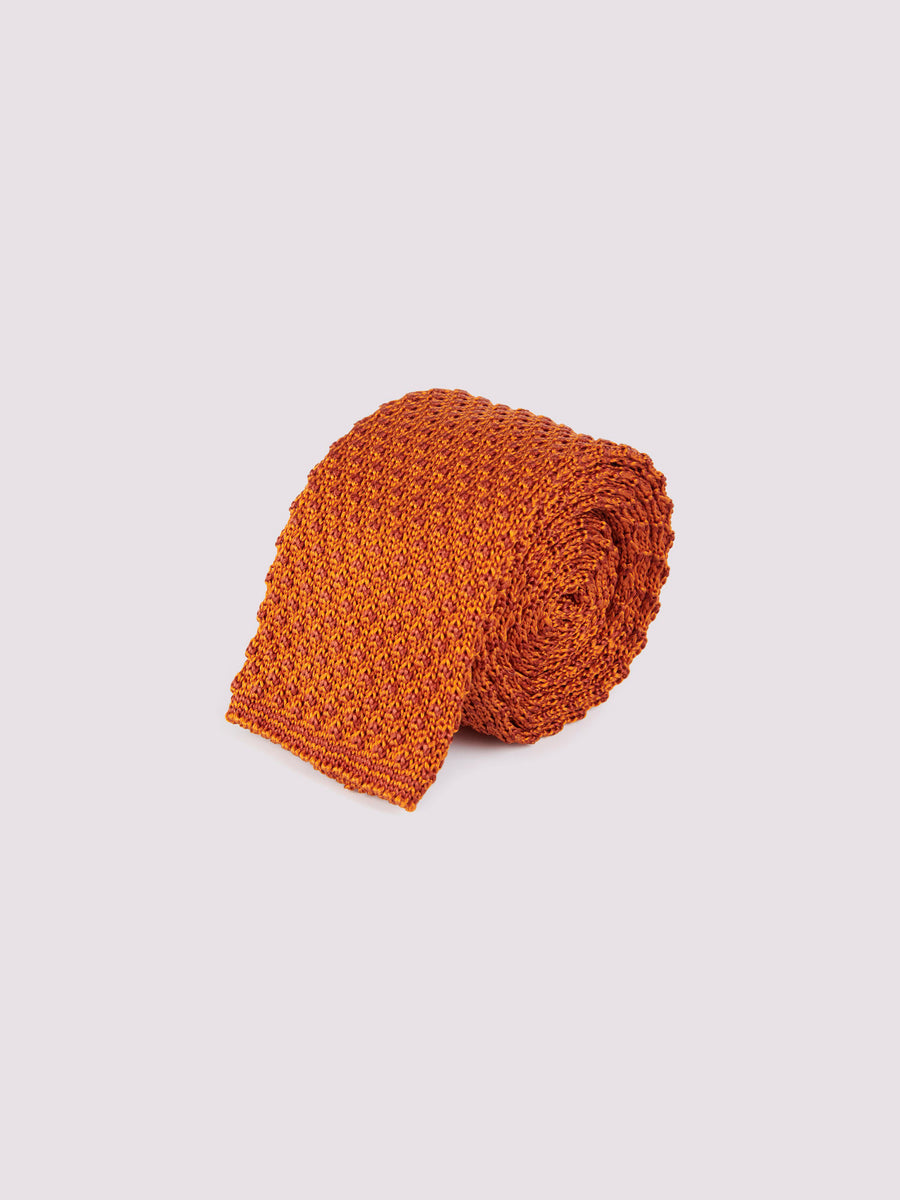 100% Silk Knitted Tie in Orange