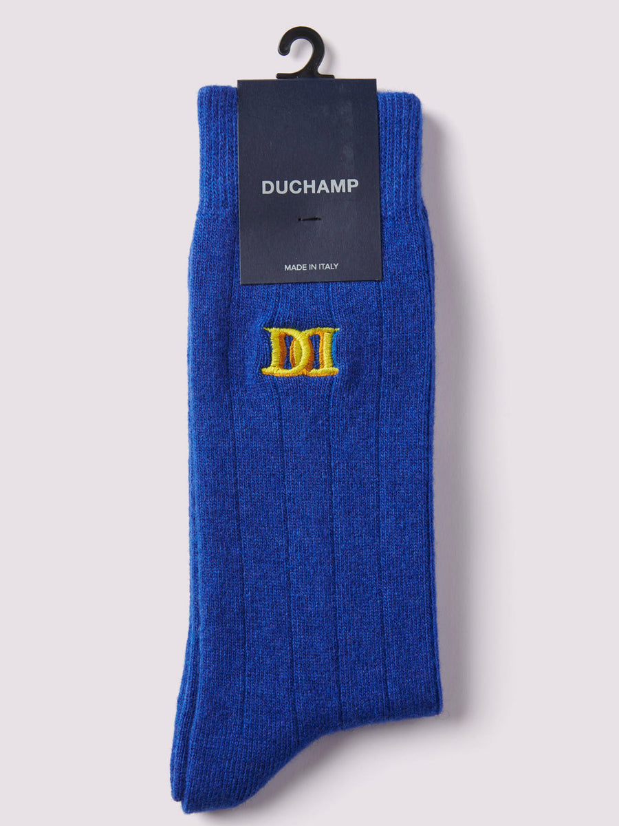 Chunky Cashmere Mix Rib Socks Oxford Blue