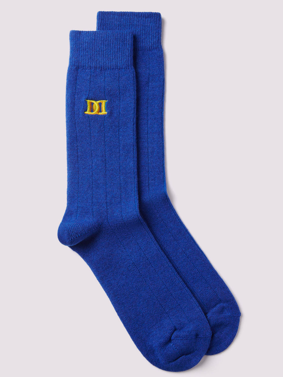 Chunky Cashmere Mix Rib Socks Oxford Blue