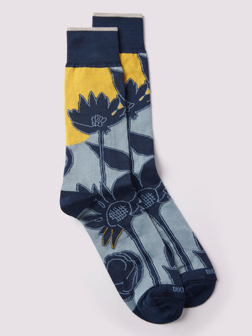 Etched Floral Socks in Dark Navy