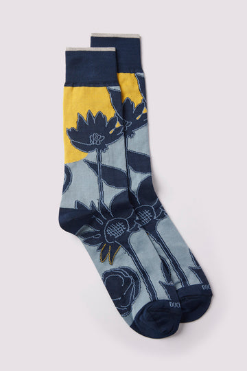 Etched Floral Socks in Dark Navy