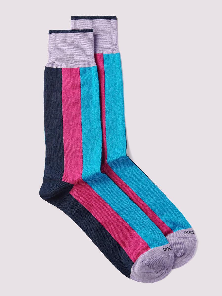 Wide Vertical Stripe Socks Fuchsia