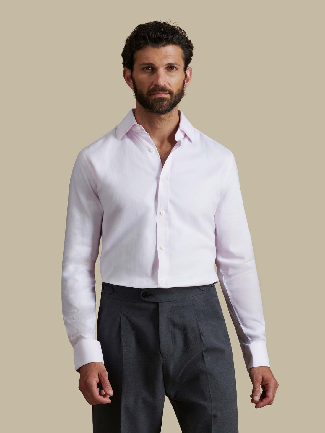Duchamp Mens Royal Herringbone Shirt Chalk Pink