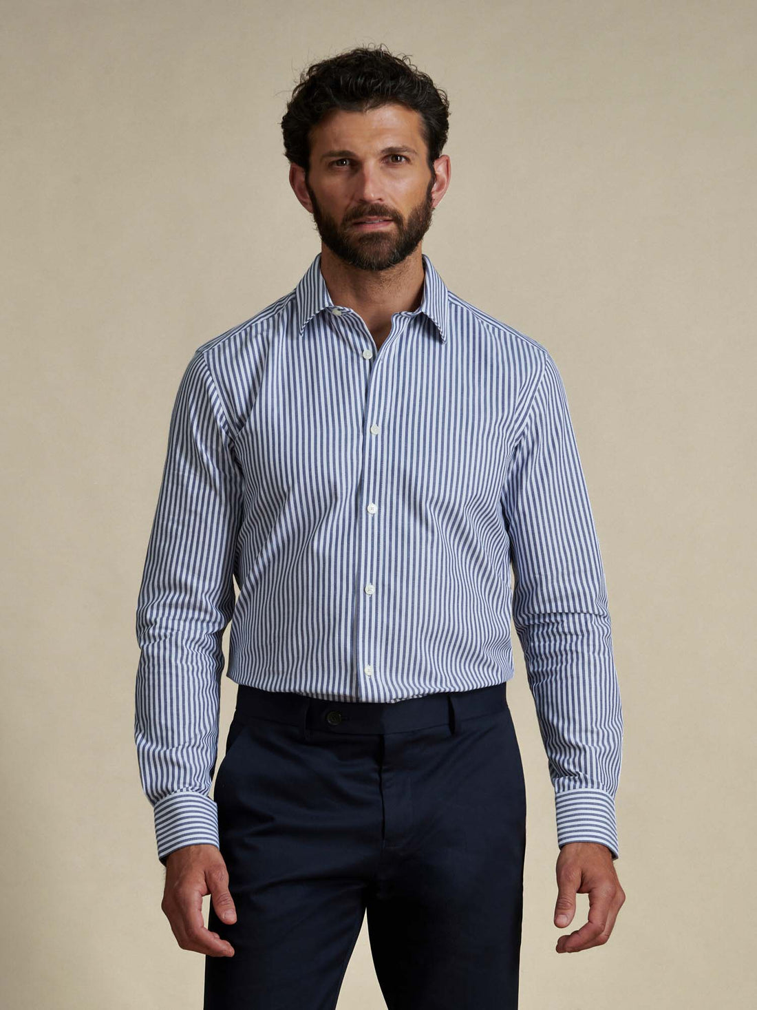 Duchamp Mens Dobby Stripe Shirt Midnight Blue