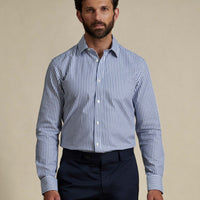 Duchamp Mens Dobby Stripe Shirt Midnight Blue