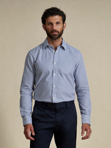 Duchamp Mens Dobby Stripe Shirt Midnight Blue