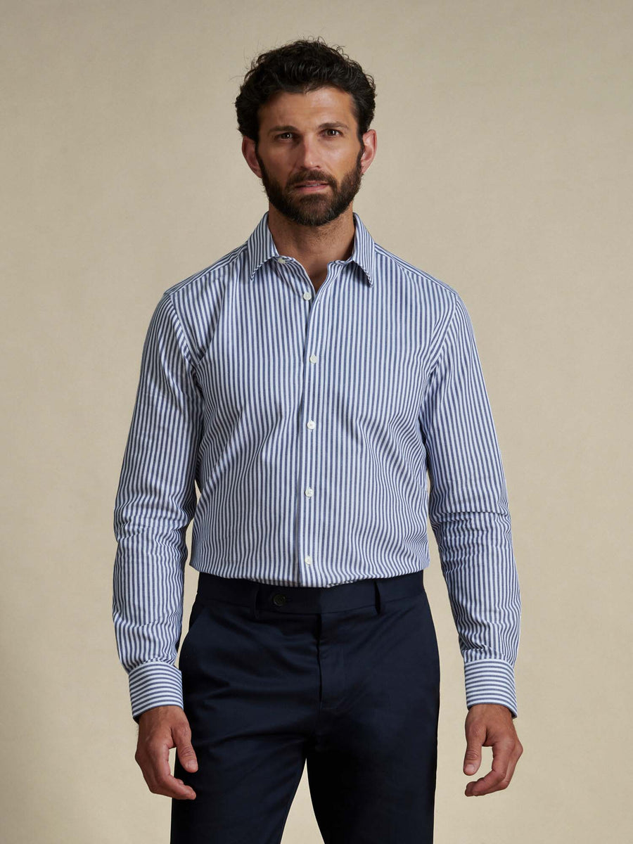 Duchamp Mens Dobby Stripe Shirt Midnight Blue