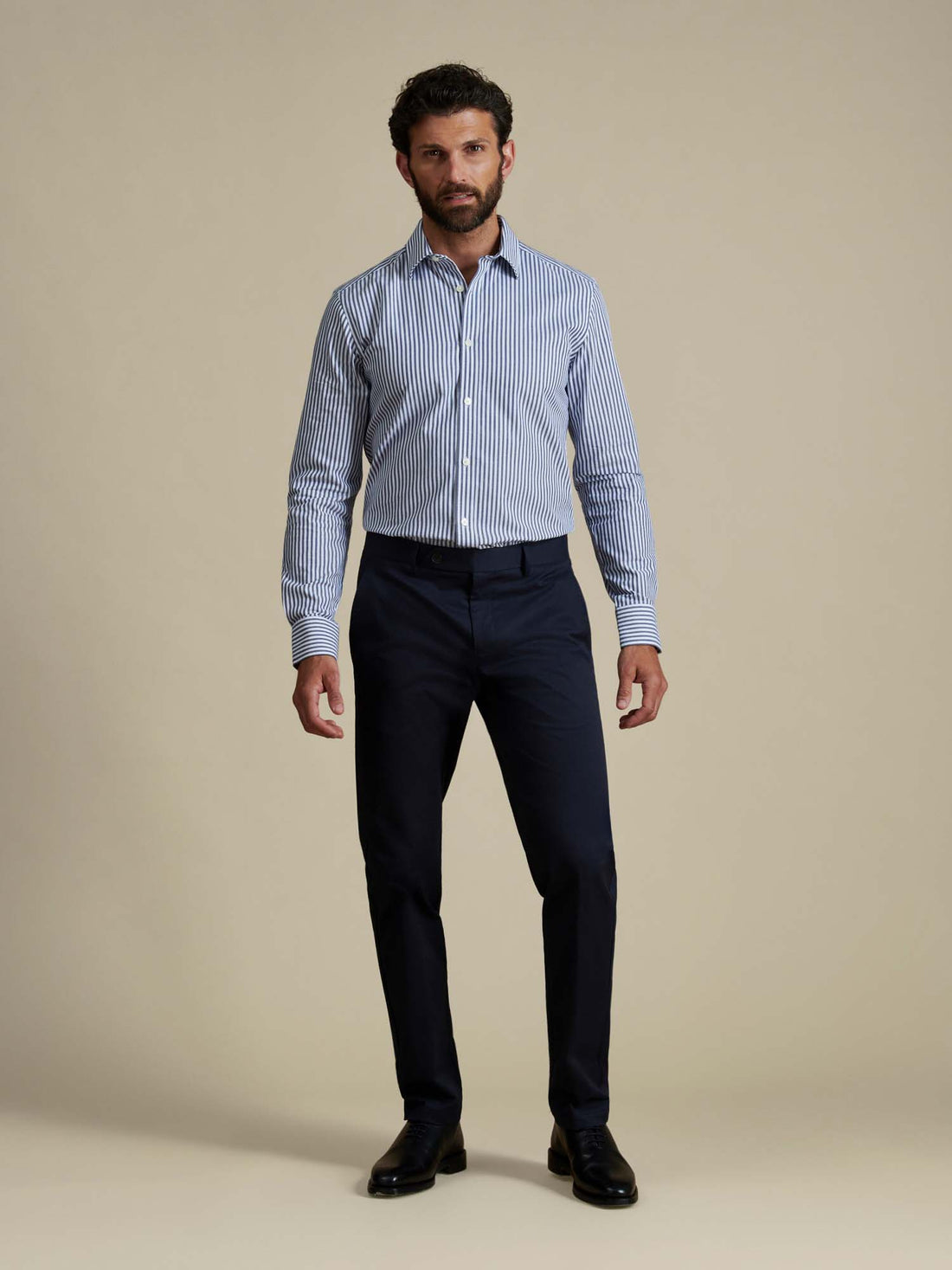 Duchamp Mens Dobby Stripe Shirt Midnight Blue