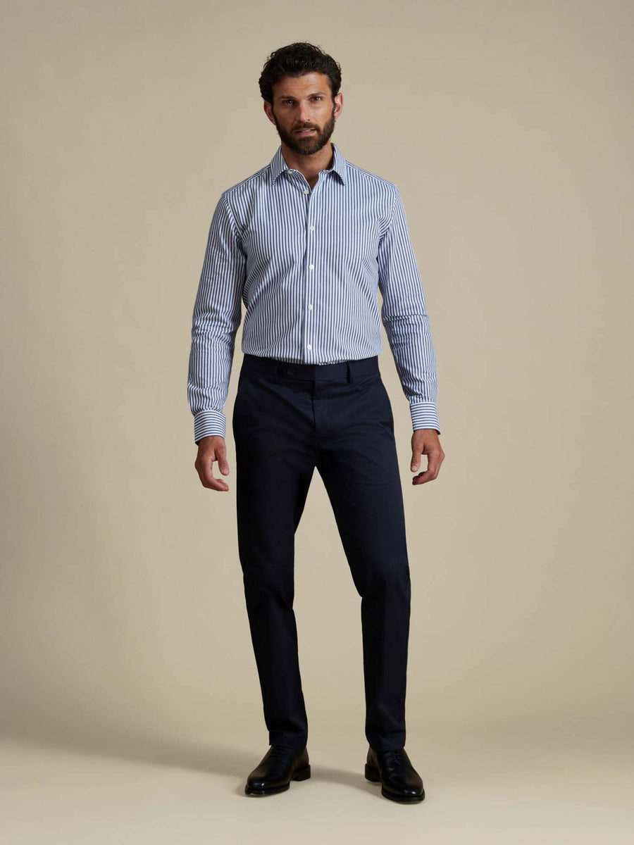 Duchamp Mens Dobby Stripe Shirt Midnight Blue
