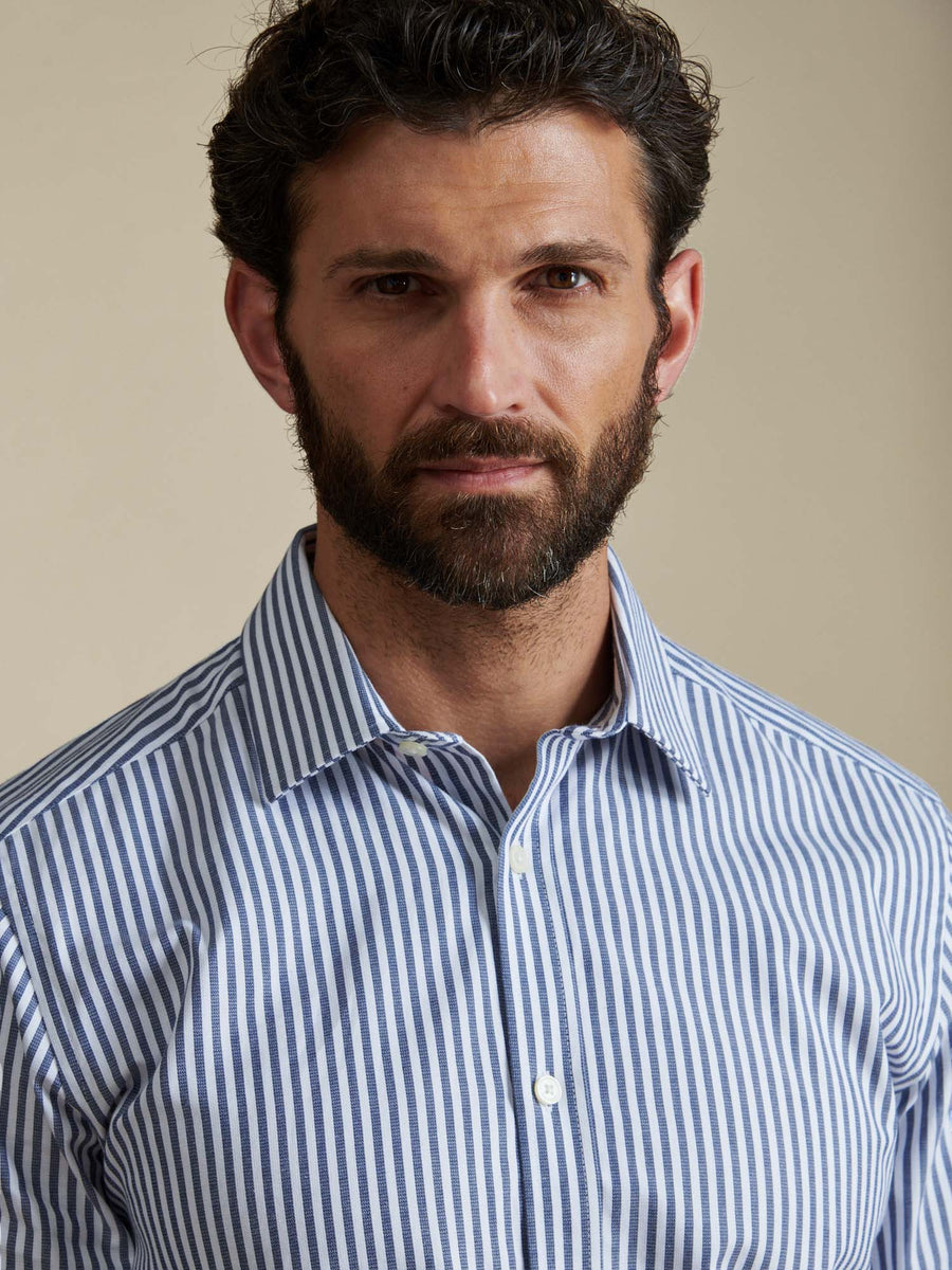 Duchamp Mens Dobby Stripe Shirt Midnight Blue