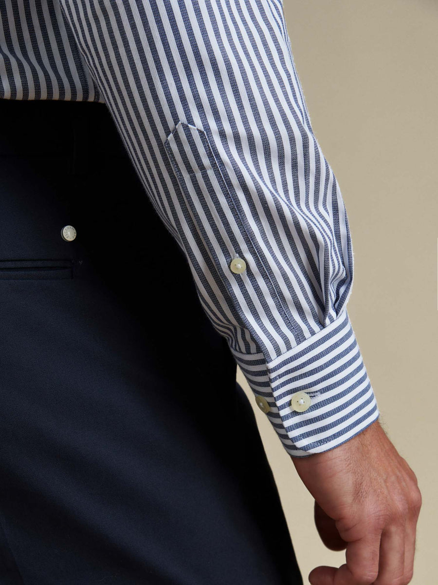Duchamp Mens Dobby Stripe Shirt Midnight Blue