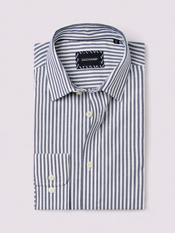 Duchamp Mens Dobby Stripe Shirt Midnight Blue