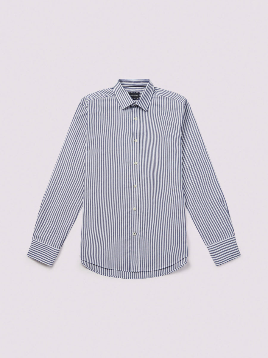 Duchamp Mens Dobby Stripe Shirt Midnight Blue