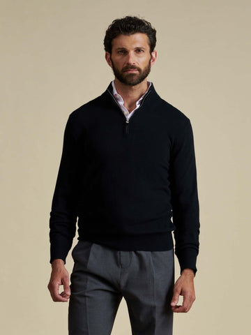 Duchamp Mens Quarter Zip Funnel Neck Black