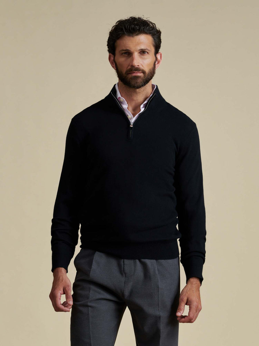 Duchamp Mens Quarter Zip Funnel Neck Black