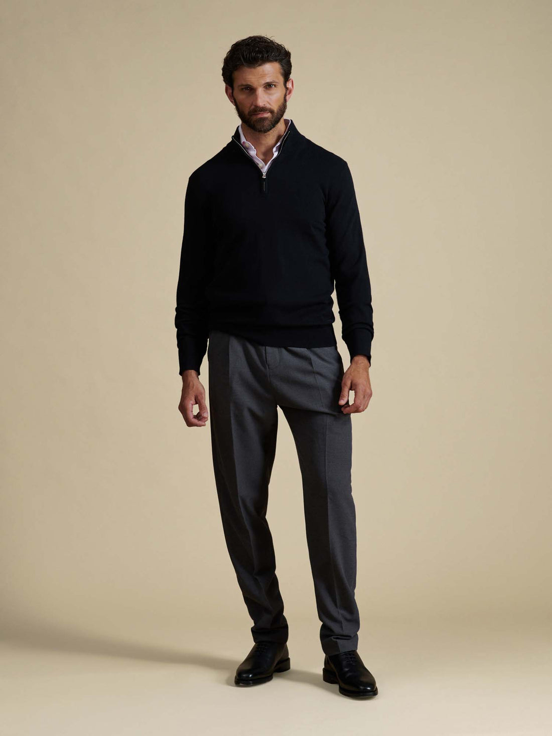 Duchamp Mens Quarter Zip Funnel Neck Black