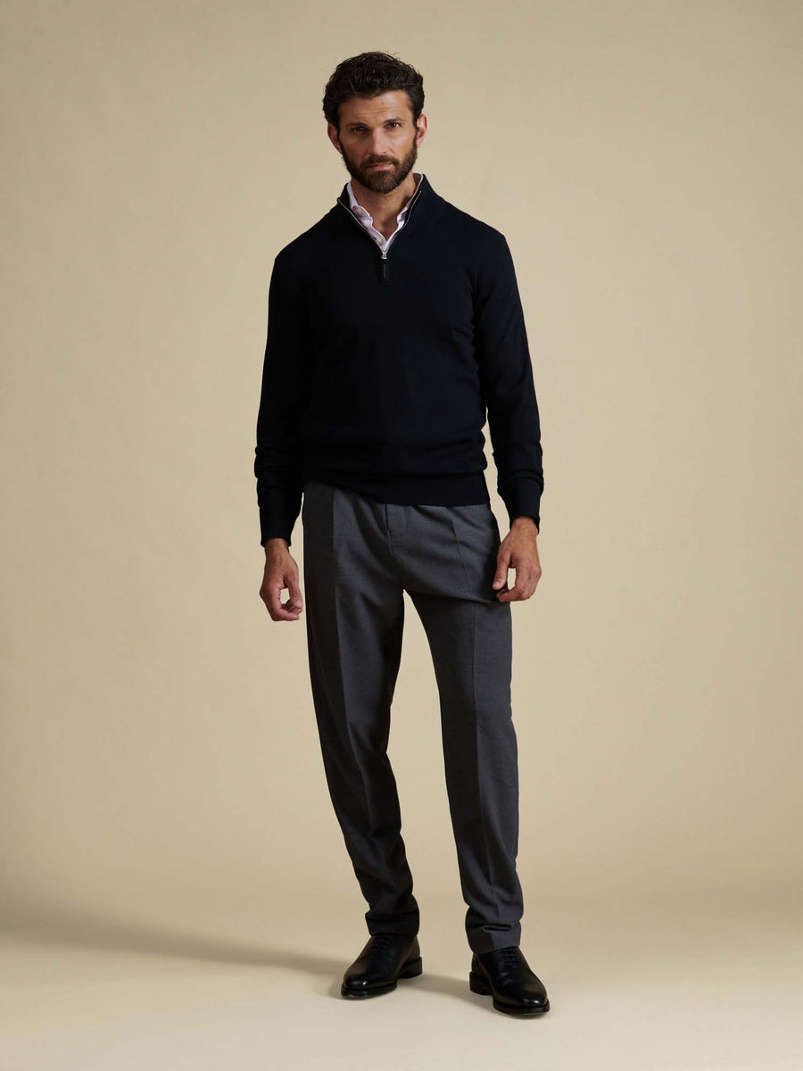 Duchamp Mens Quarter Zip Funnel Neck Black
