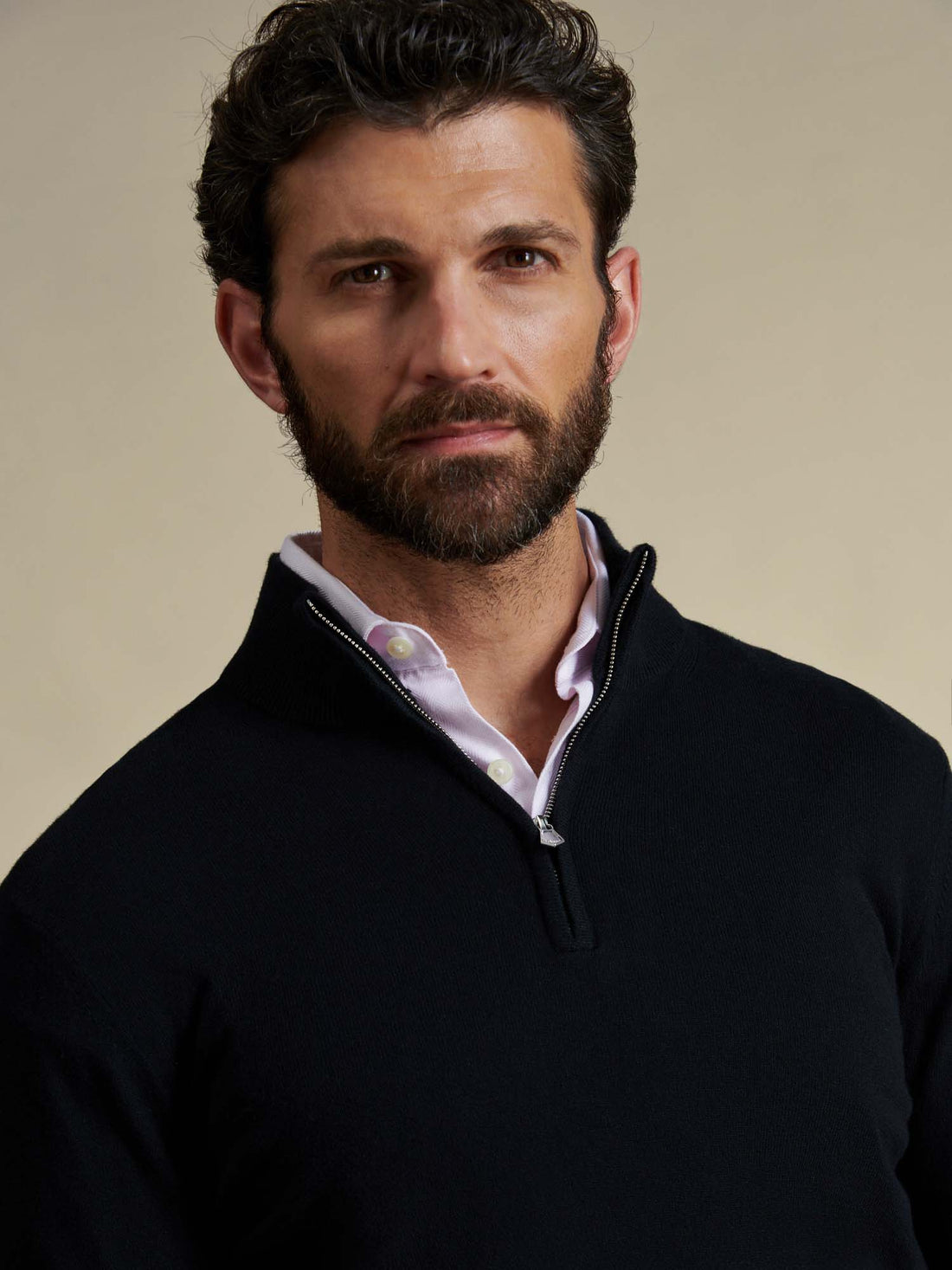 Duchamp Mens Quarter Zip Funnel Neck Black