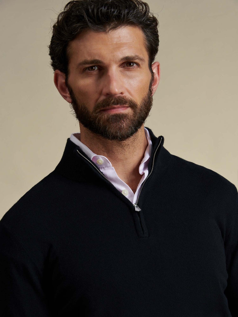 Duchamp Mens Quarter Zip Funnel Neck Black