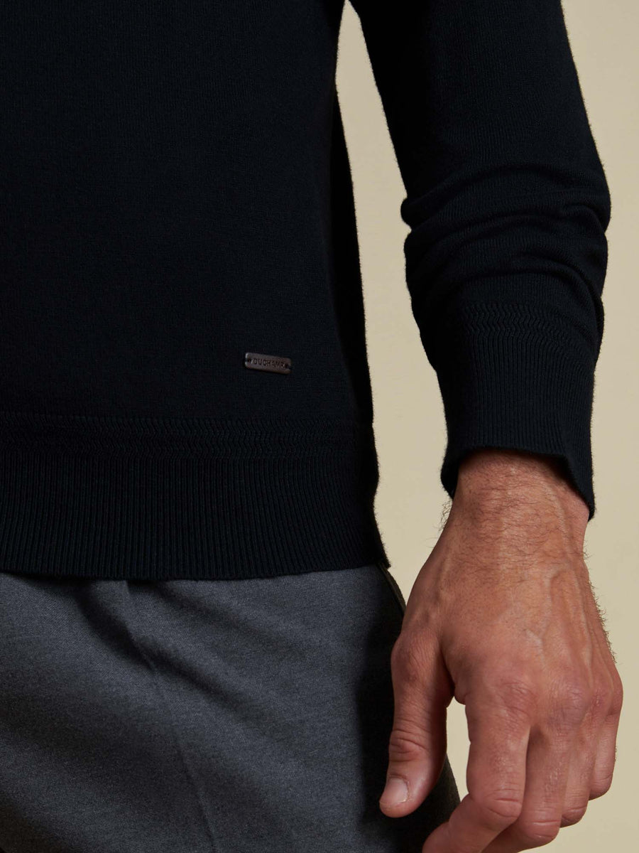 Duchamp Mens Quarter Zip Funnel Neck Black