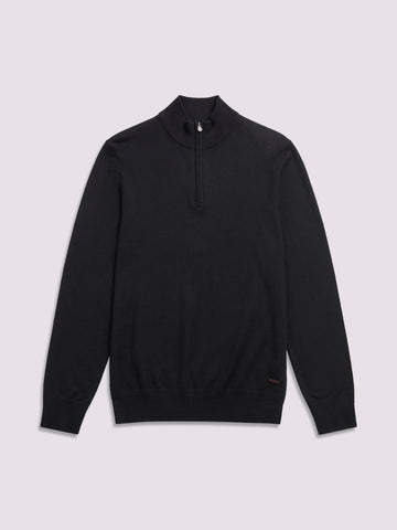 Duchamp Mens Quarter Zip Funnel Neck Black