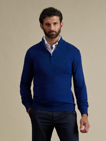 Duchamp Mens Quarter Zip Funnel Neck Oxford Blue BMG