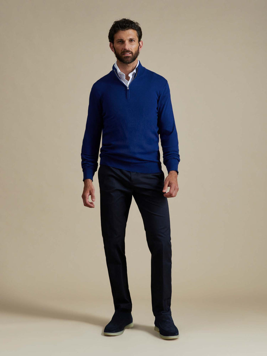 Duchamp Mens Quarter Zip Funnel Neck Oxford Blue BMG