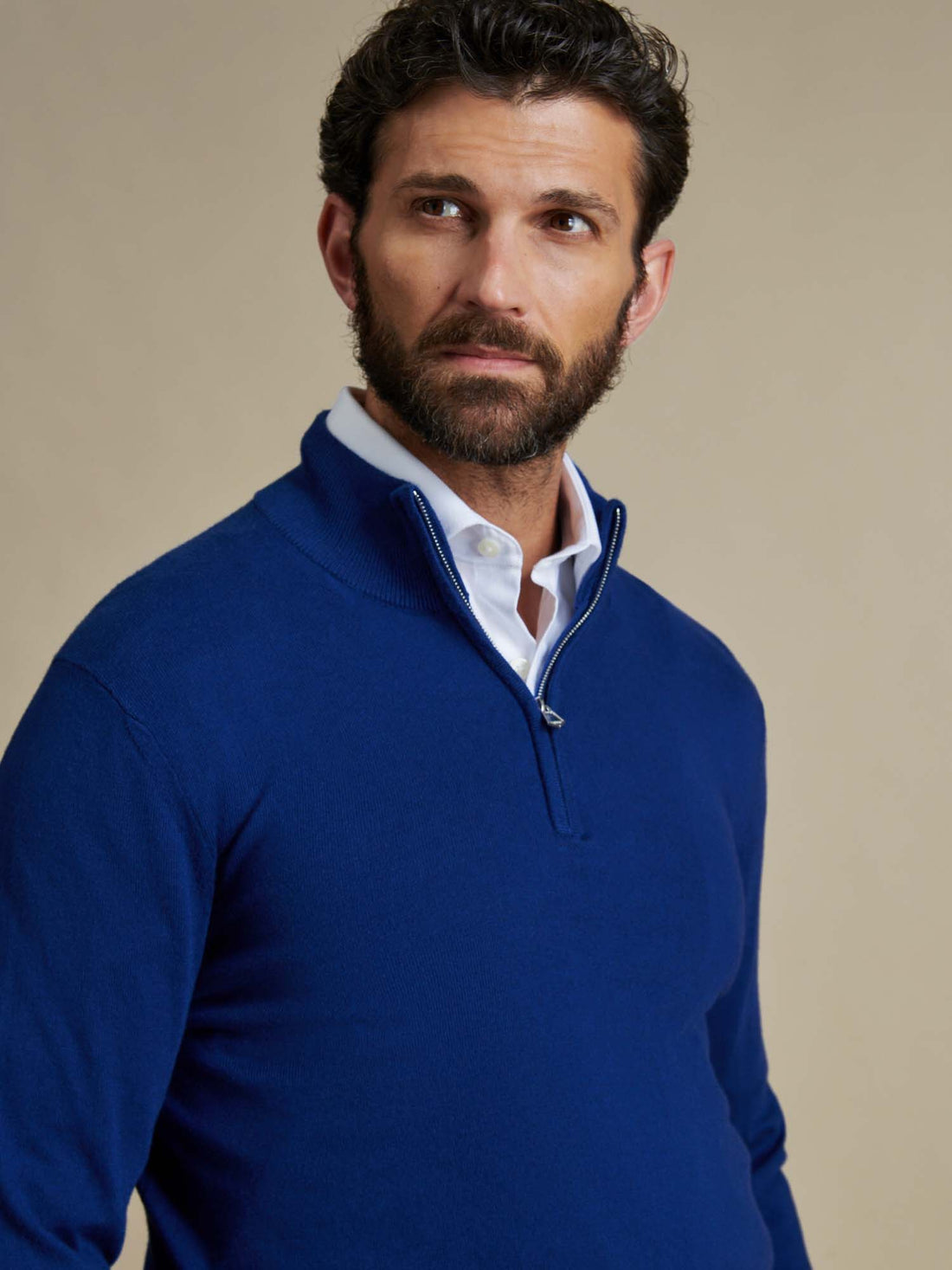 Duchamp Mens Quarter Zip Funnel Neck Oxford Blue BMG