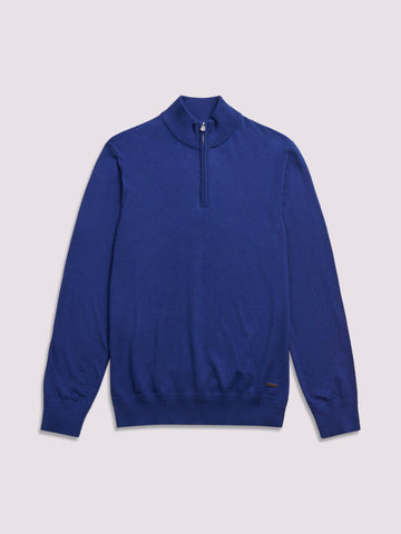 Quarter Zip Funnel Neck in Oxford Blue