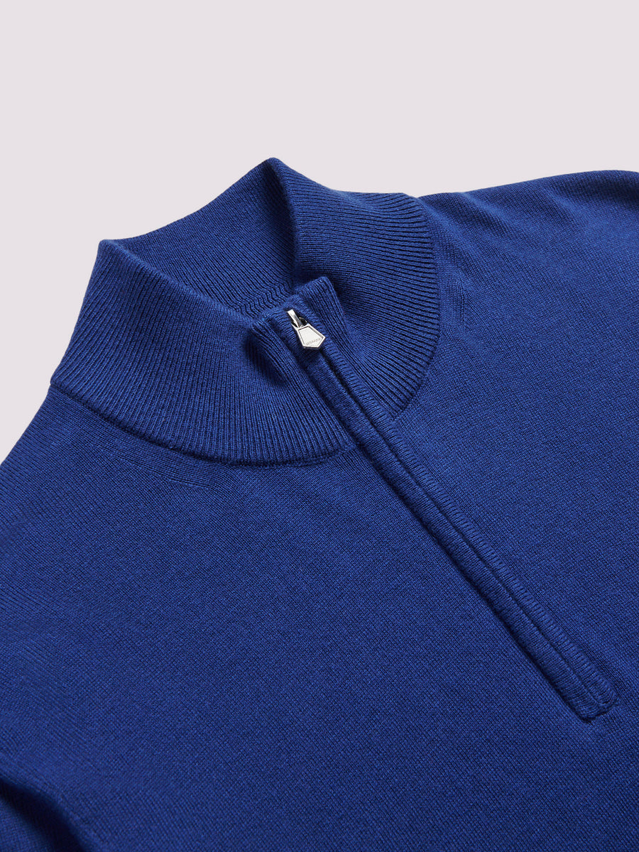 Quarter Zip Funnel Neck in Oxford Blue