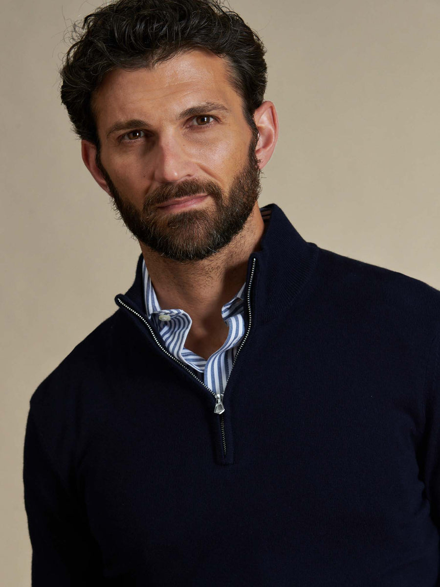 Duchamp Mens Quarter Zip Funnel Neck Deep Well