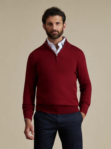 Duchamp Mens Quarter Zip Funnel Neck Rumba Red