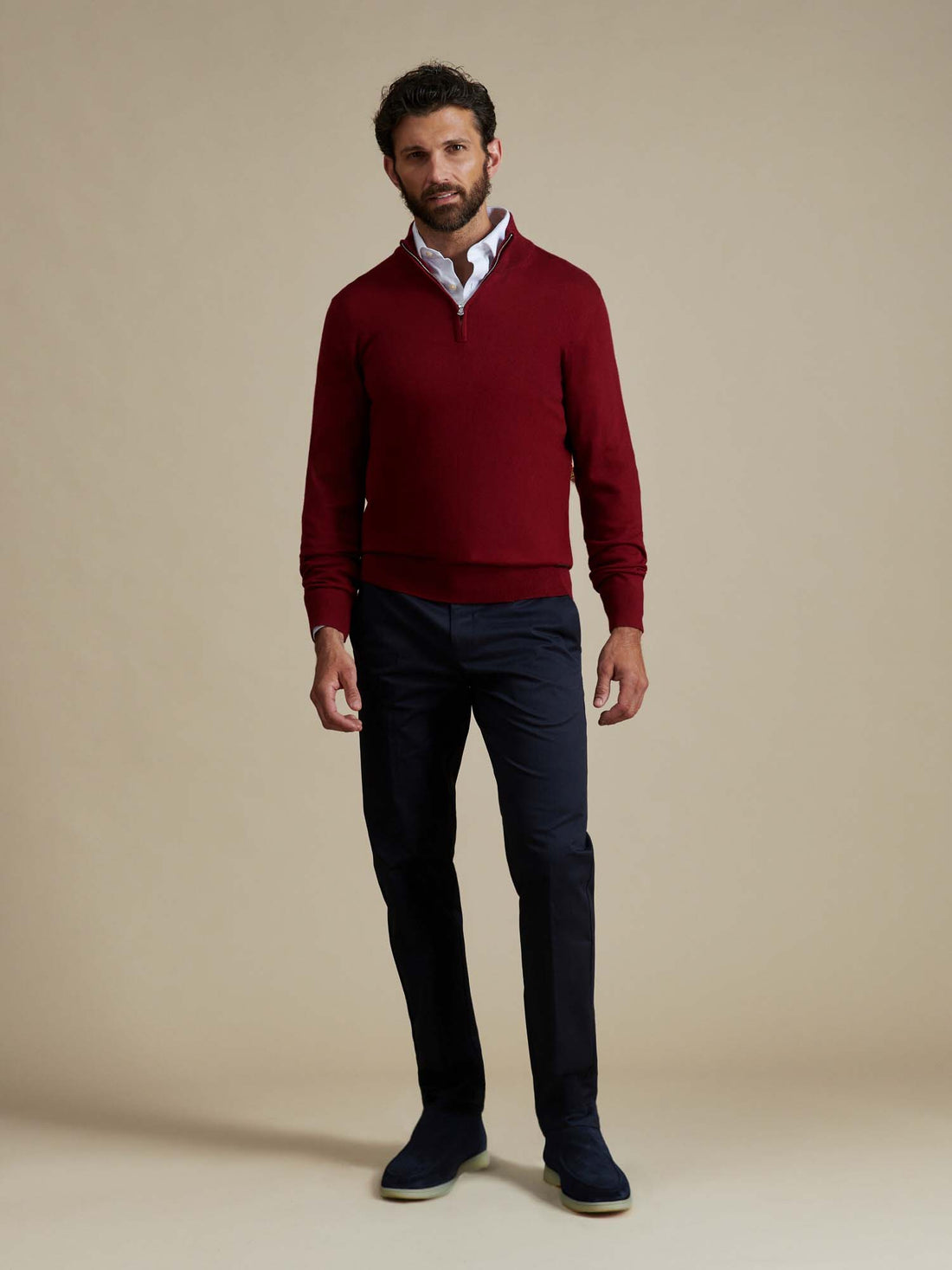 Duchamp Mens Quarter Zip Funnel Neck Rumba Red