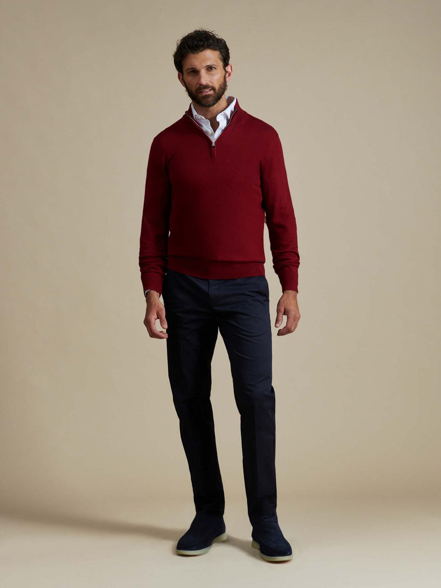 Duchamp Mens Quarter Zip Funnel Neck Rumba Red
