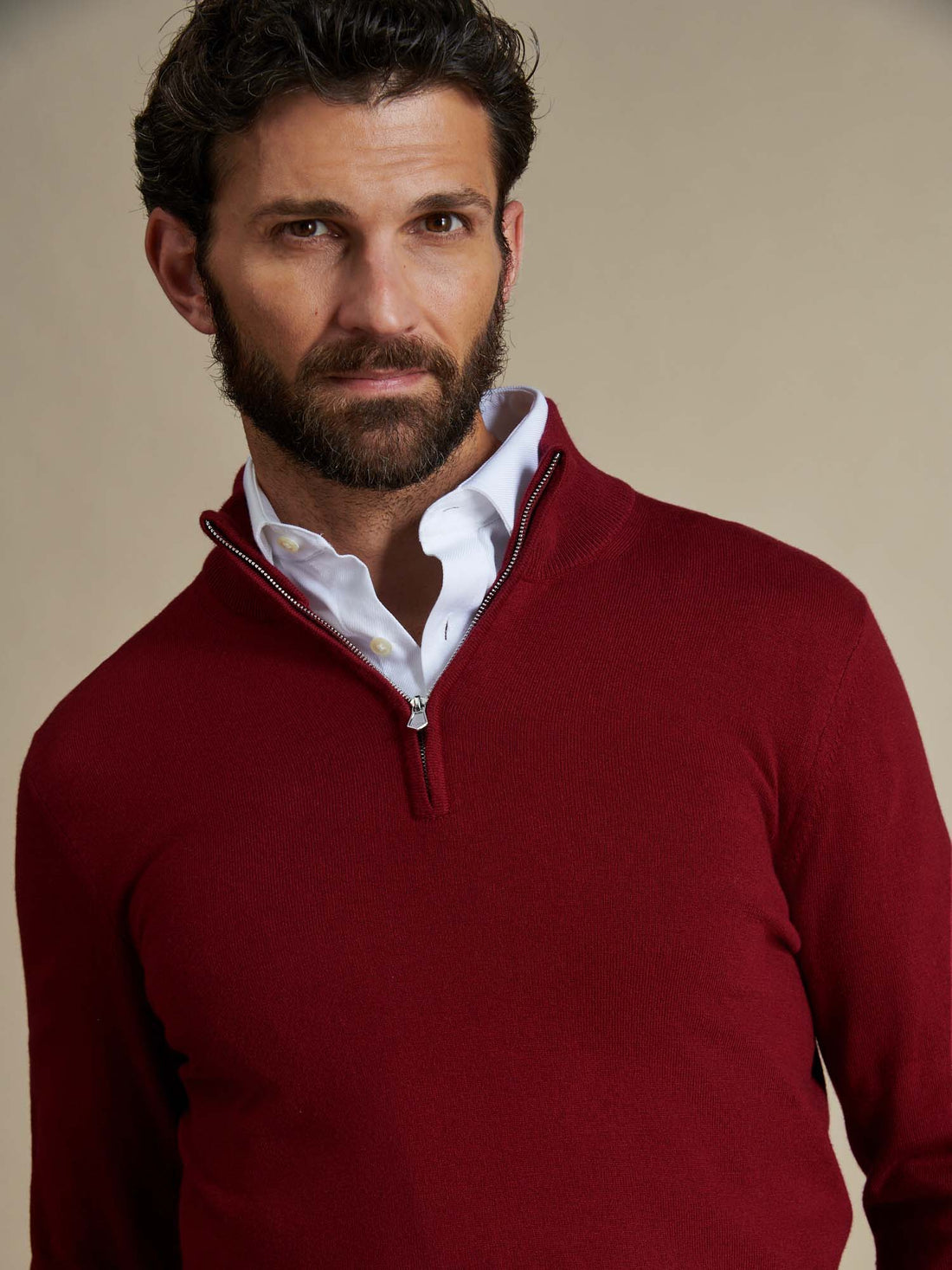 Duchamp Mens Quarter Zip Funnel Neck Rumba Red