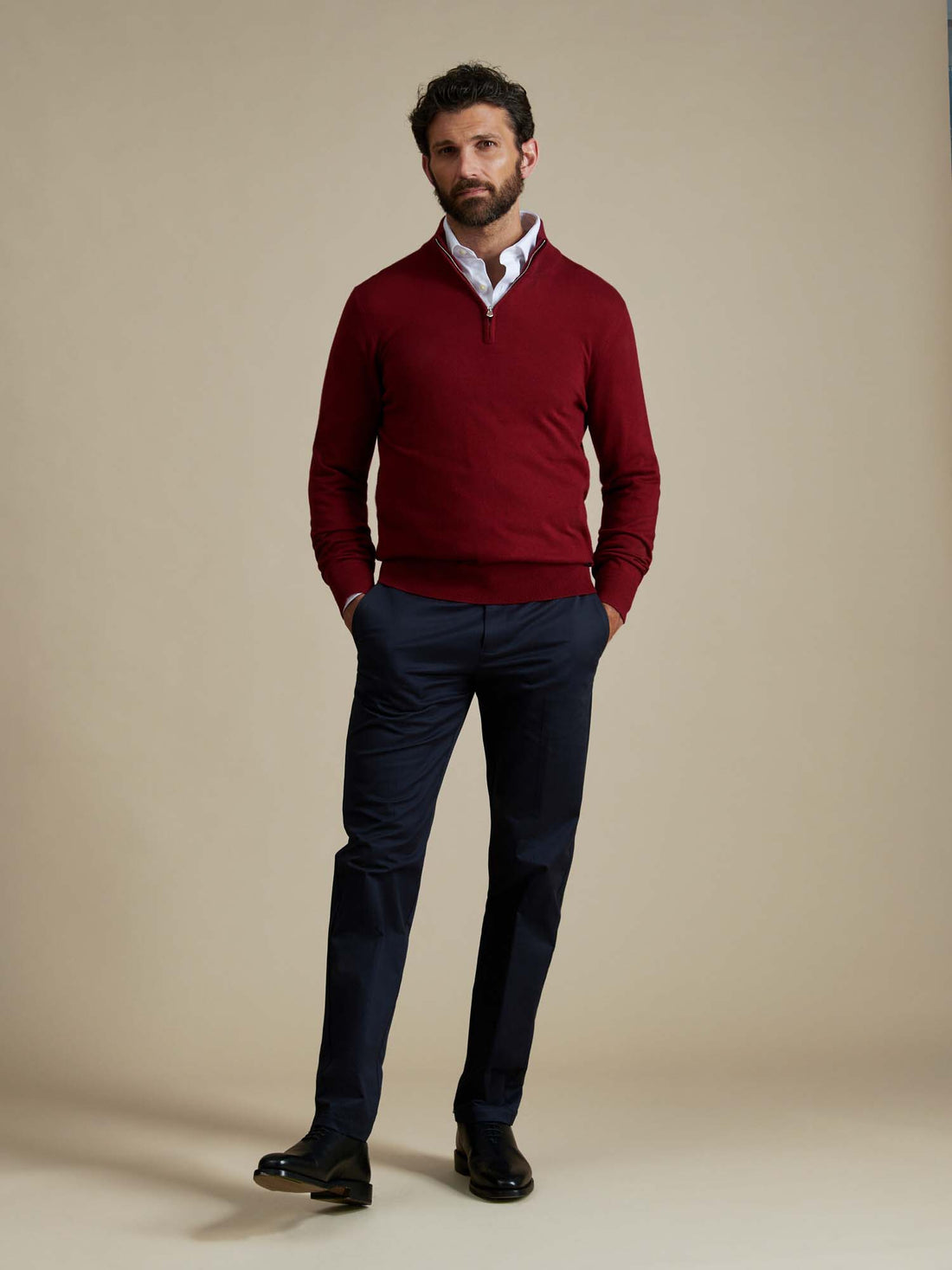 Duchamp Mens Quarter Zip Funnel Neck Rumba Red