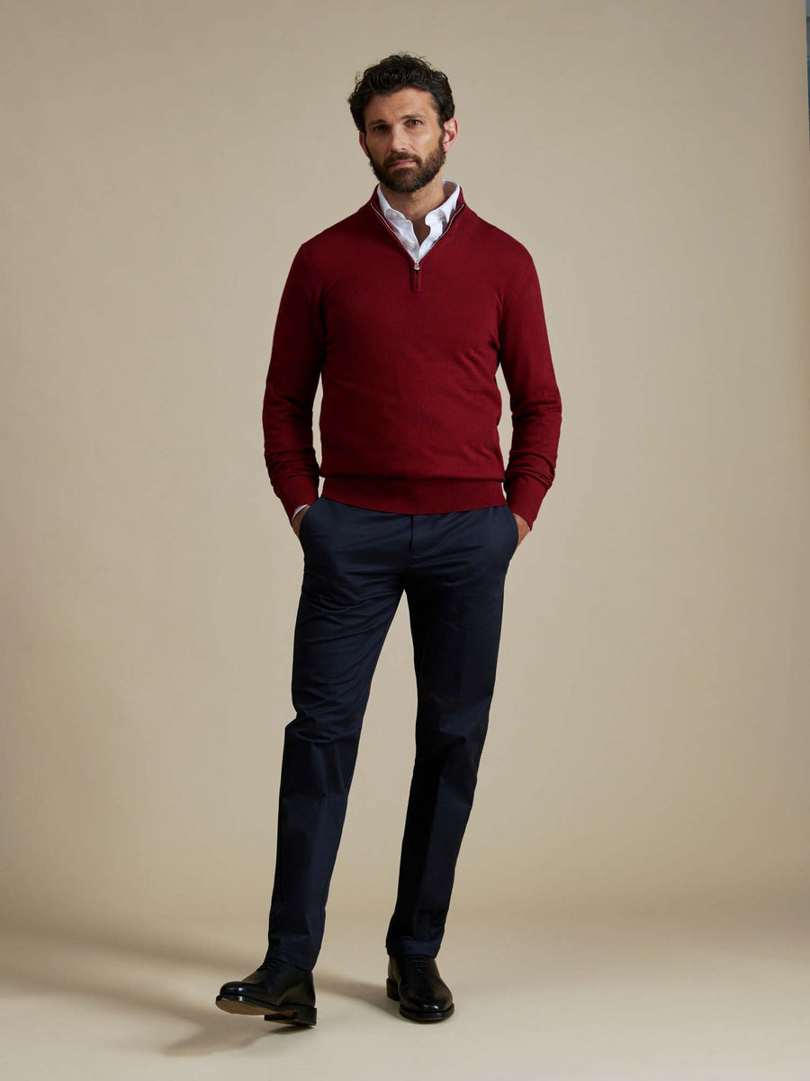 Duchamp Mens Quarter Zip Funnel Neck Rumba Red