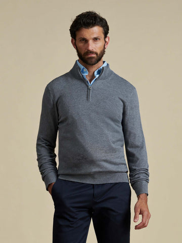 Duchamp Mens Quarter Zip Funnel Neck Smoked Pearl Marl