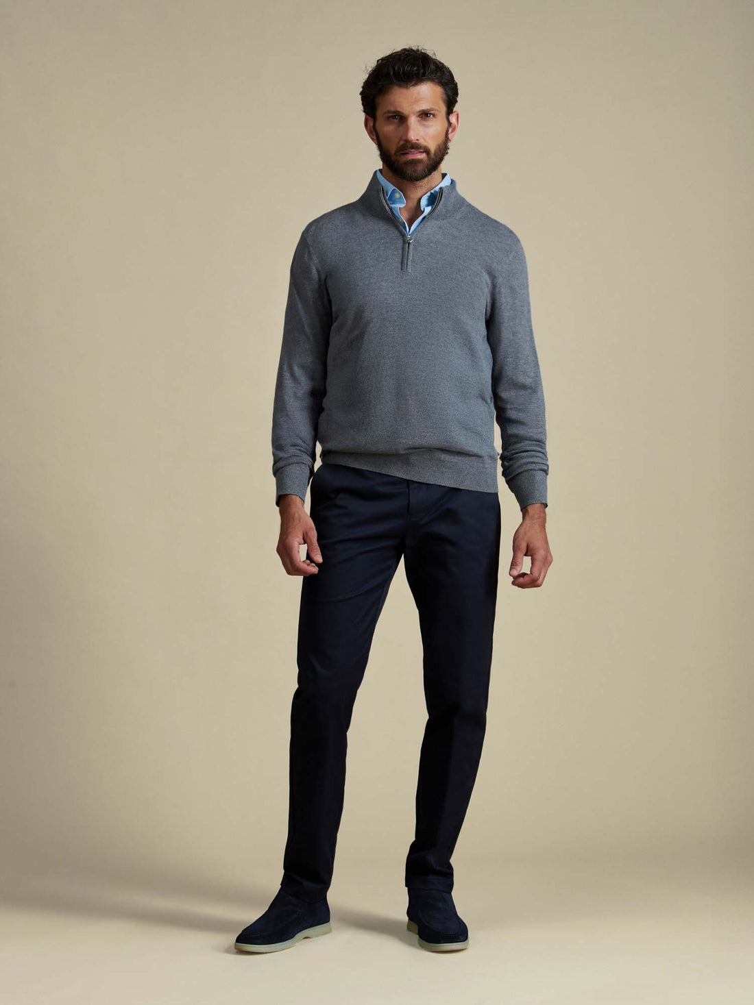 Duchamp Mens Quarter Zip Funnel Neck Smoked Pearl Marl