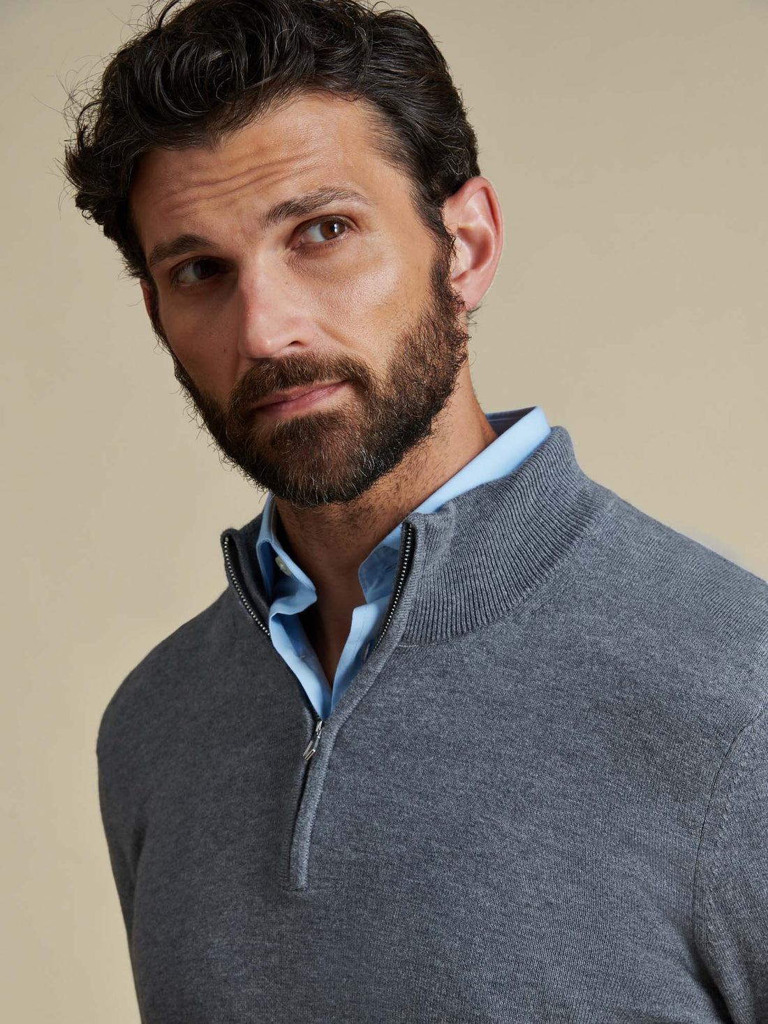 Duchamp Mens Quarter Zip Funnel Neck Smoked Pearl Marl